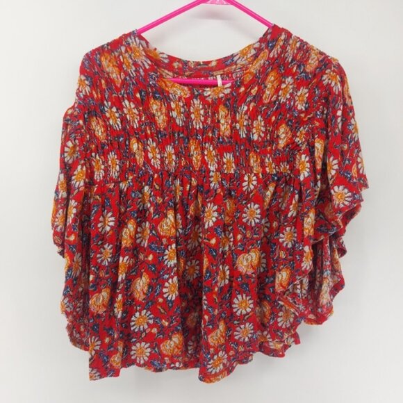 Free People Floral Printed Ruffled Up Crop Top Cotton and Linen Size Medium - Picture 2 of 8